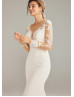 Long Sleeves Ivory Lace Tulle Sheer Back Non-traditional Wedding Dress